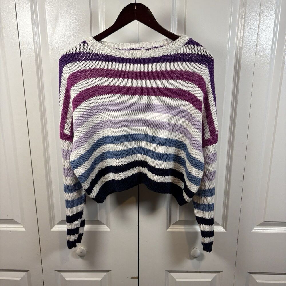 Harper Striped Knit Sweater Womens S Cropped Boho Cottagecore Cozy Retro Pastel